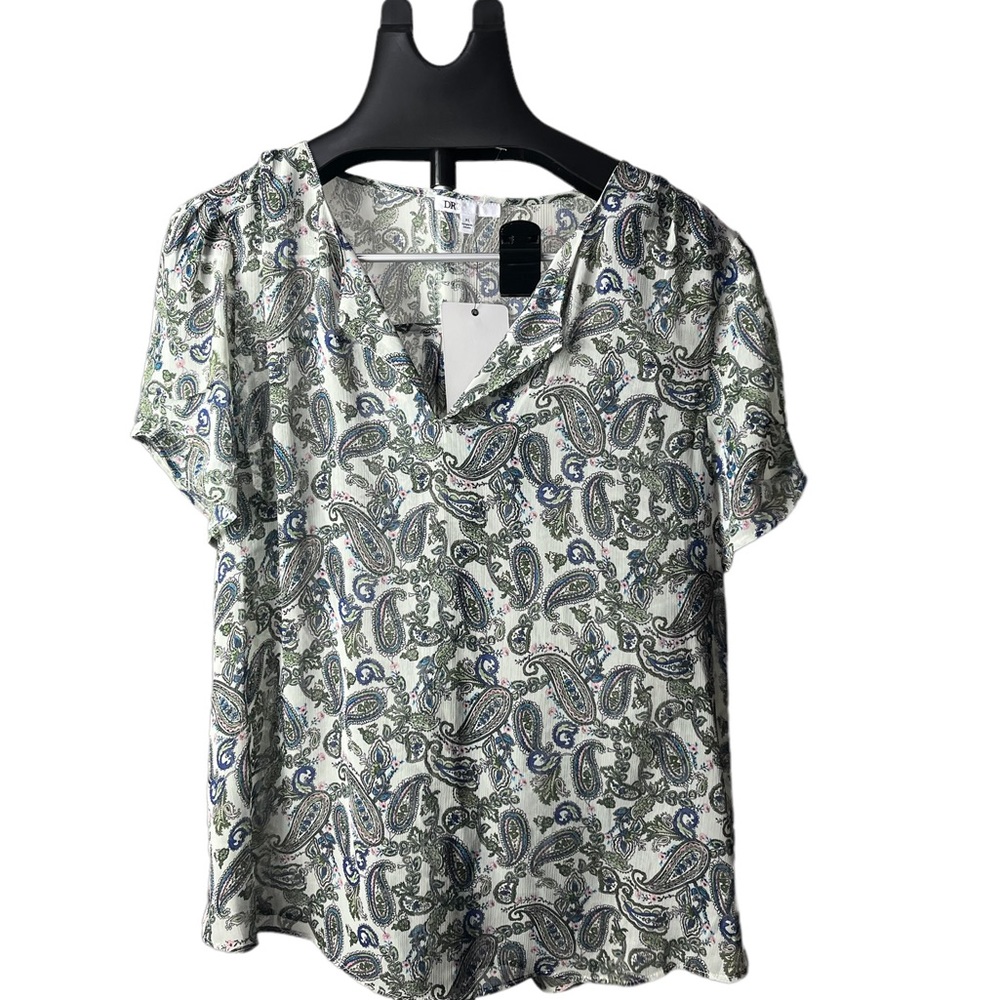 Dr2 multi colored chiffon paisley boho inspired blouse short sleeve
